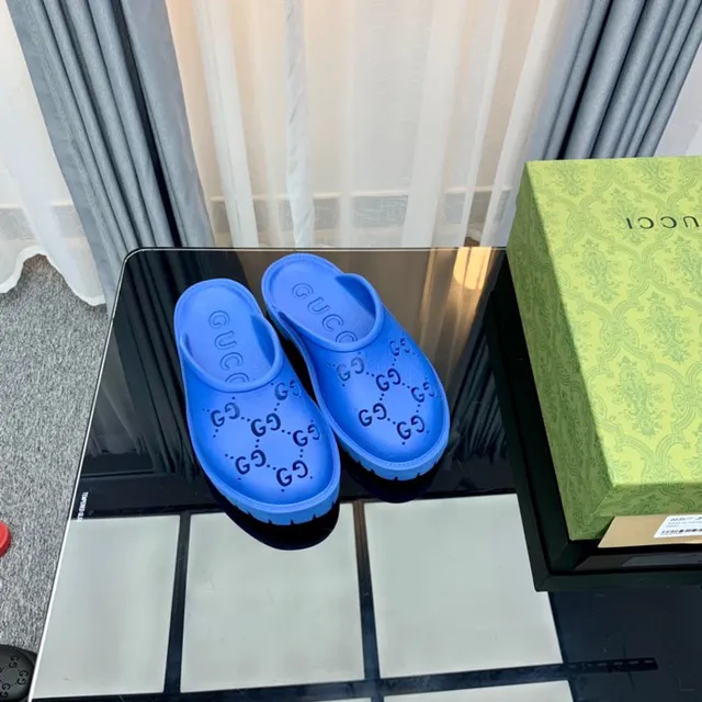 Gucci Screener Blue Interlocking G Monogram Slippers 3