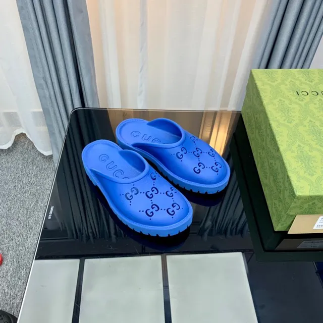 Gucci Screener Blue Interlocking G Monogram Slippers 4