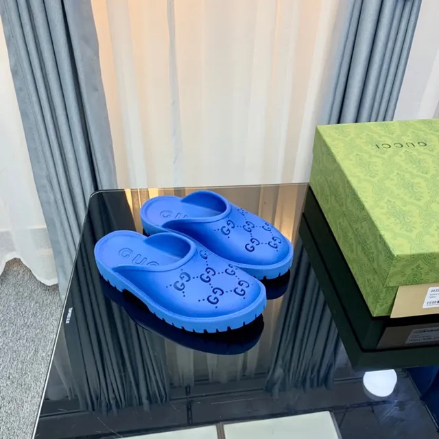 Gucci Screener Blue Interlocking G Monogram Slippers 5