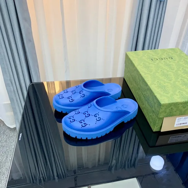 Gucci Screener Blue Interlocking G Monogram Slippers 6