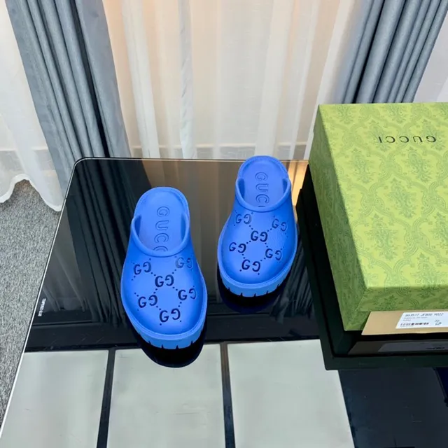 Gucci Screener Blue Interlocking G Monogram Slippers 7