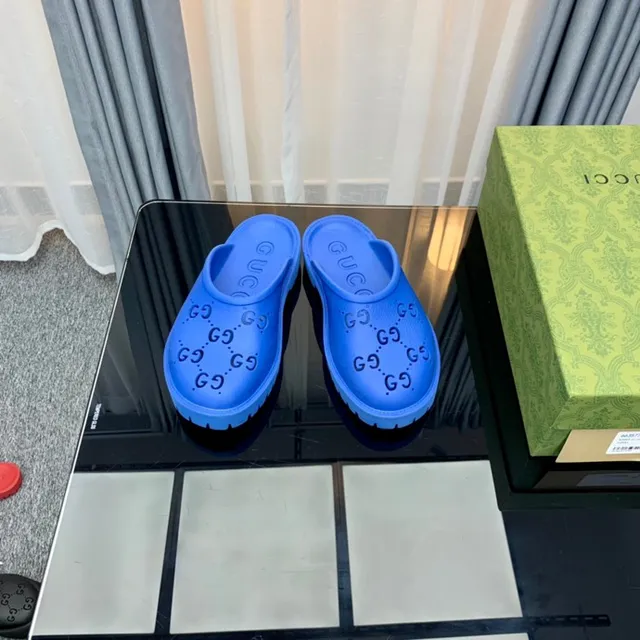 Gucci Screener Blue Interlocking G Monogram Slippers 8