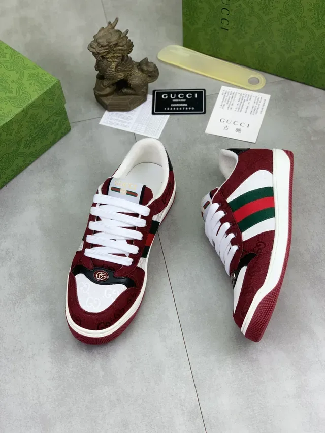 Gucci Screener بورجوندي أبيض أخضر أحمر ويب سترايب لايف ستايل سنيكرز 6