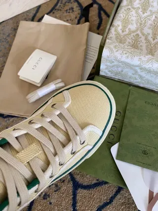 Gucci Screener Cream Canvas Web Stripe High-Top Lifestyle Sneakers 2