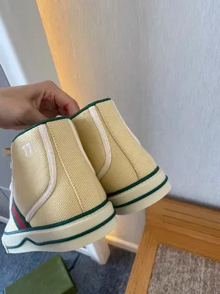 Gucci Screener Cream Canvas Web Stripe High-Top Lifestyle Sneakers 9