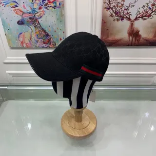 Gucci Screener GG Monogram Black Web Stripe Baseball Cap