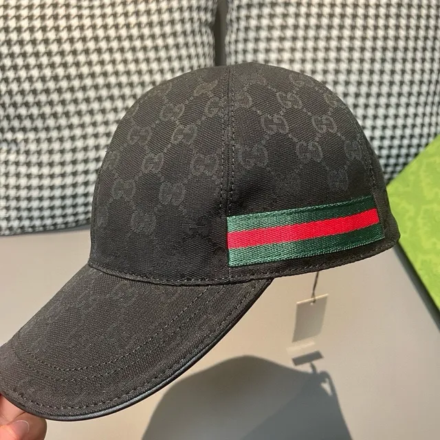 Gucci Screener GG Monogram Black Web Stripe Baseball Cap 5