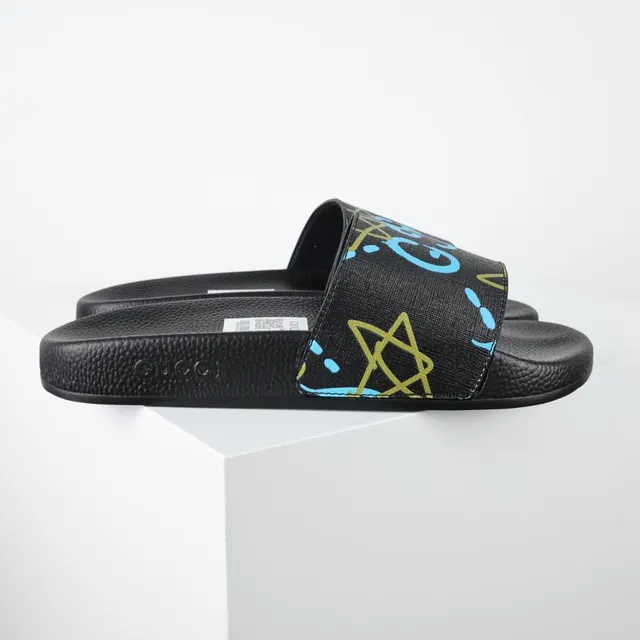 Gucci Screener Graffiti-Print Black Slippers 3