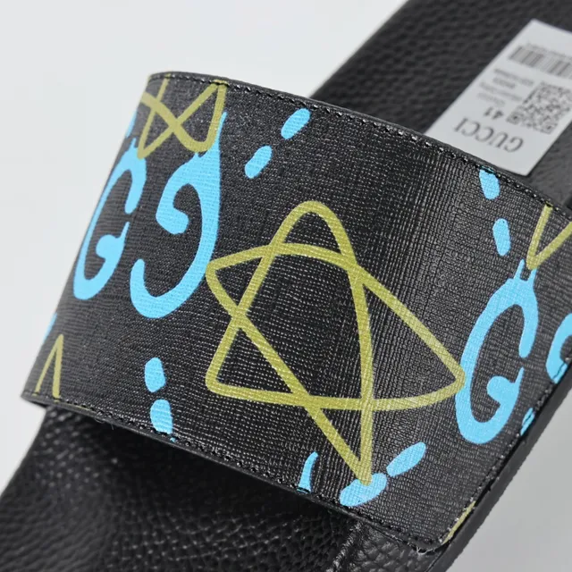 Gucci Screener Graffiti-Print Black Slippers 6