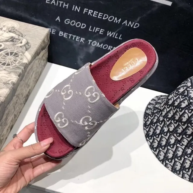 Gucci Screener Gray and Red Monogram Platform Slippers 8