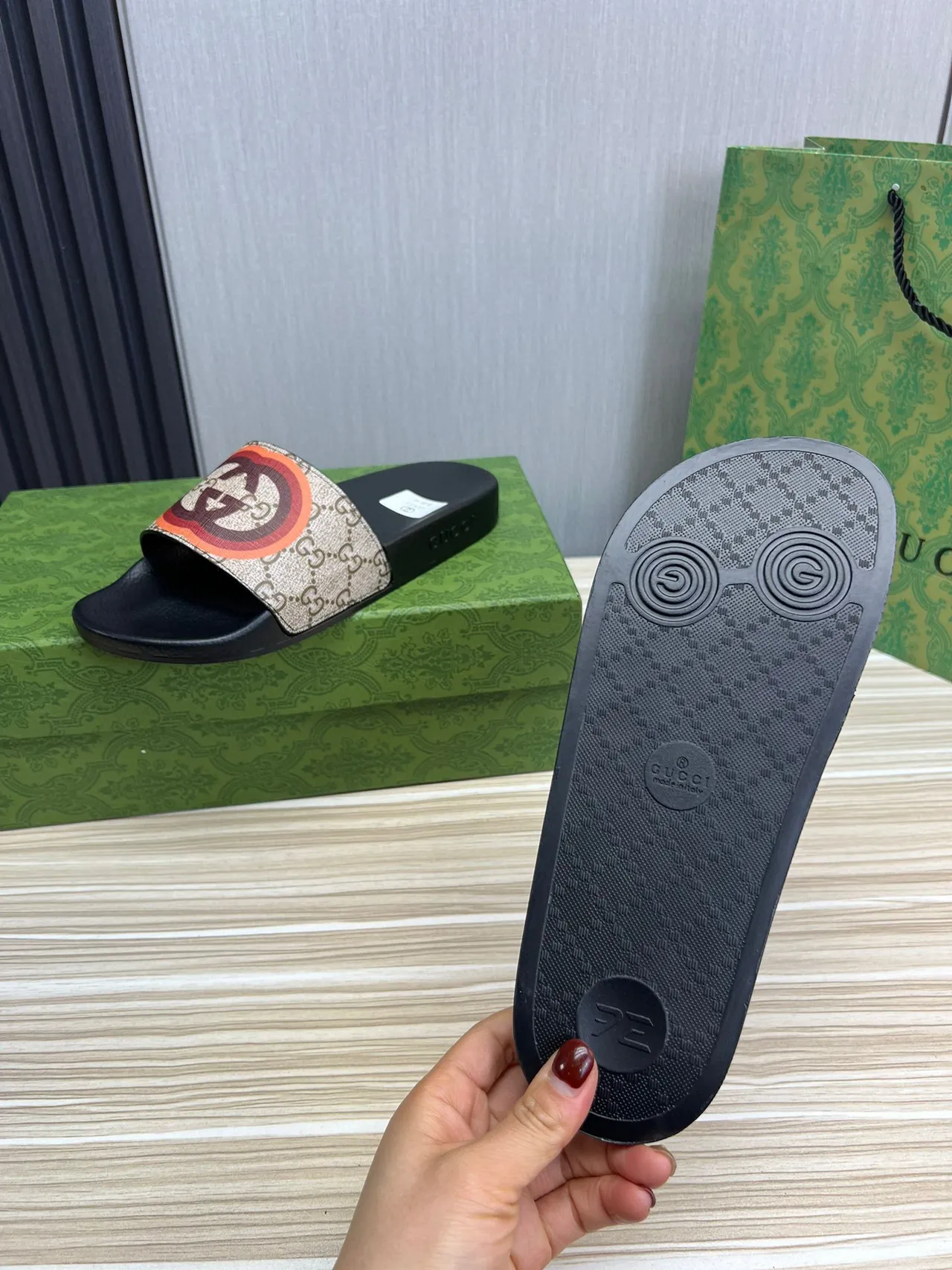 Gucci Screener Monogram Canvas Interlocking G Strap Slippers 3