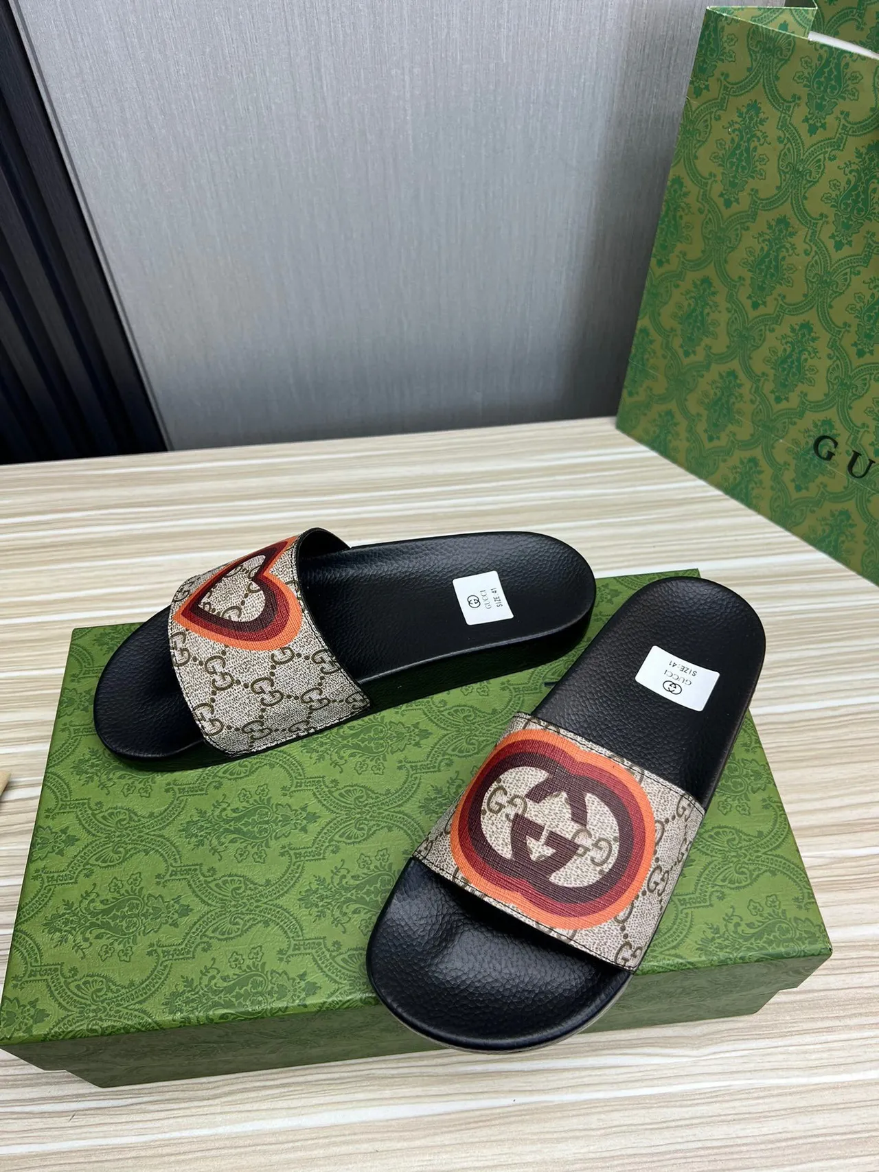 Gucci Screener Monogram Canvas Interlocking G Strap Slippers 7