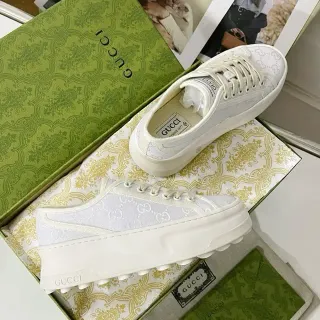 Gucci Screener Monogrammed Mesh White Lifestyle Sneakers