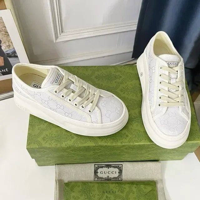 Gucci Screener Monogrammed Mesh White Lifestyle Sneakers 2