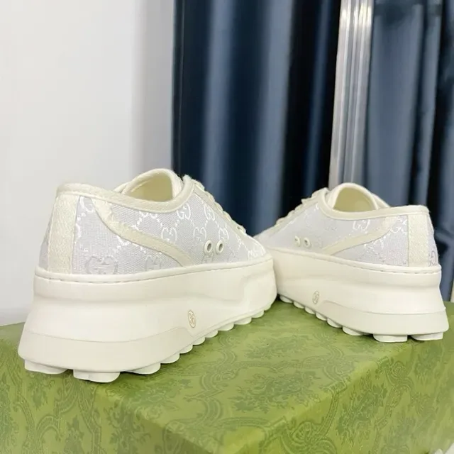 Gucci Screener Monogrammed Mesh White Lifestyle Sneakers 4