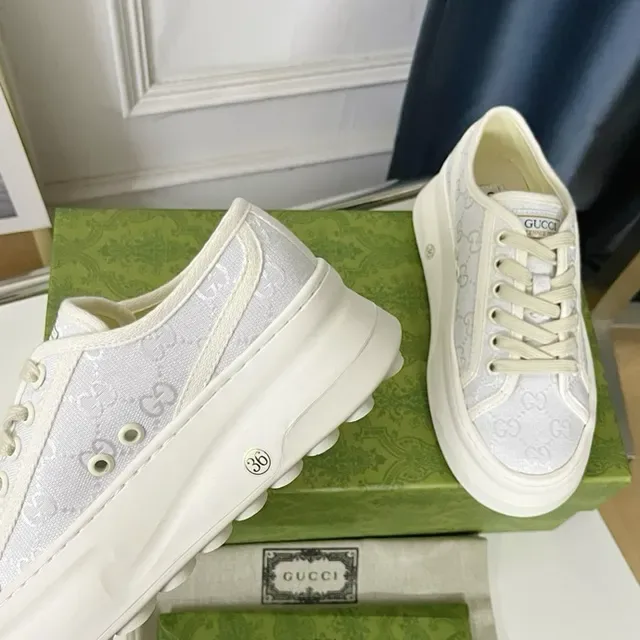 Gucci Screener Monogrammed Mesh White Lifestyle Sneakers 5