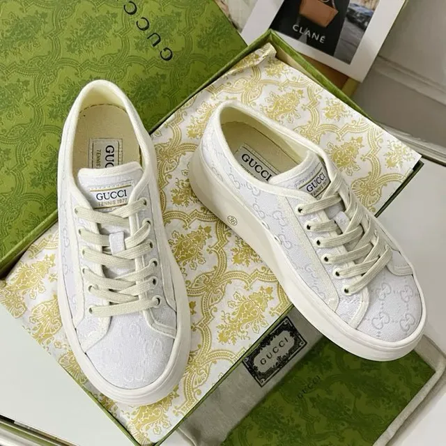 Gucci Screener Monogrammed Mesh White Lifestyle Sneakers 6