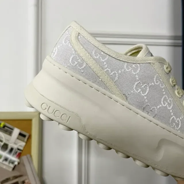 Gucci Screener Monogrammed Mesh White Lifestyle Sneakers 8