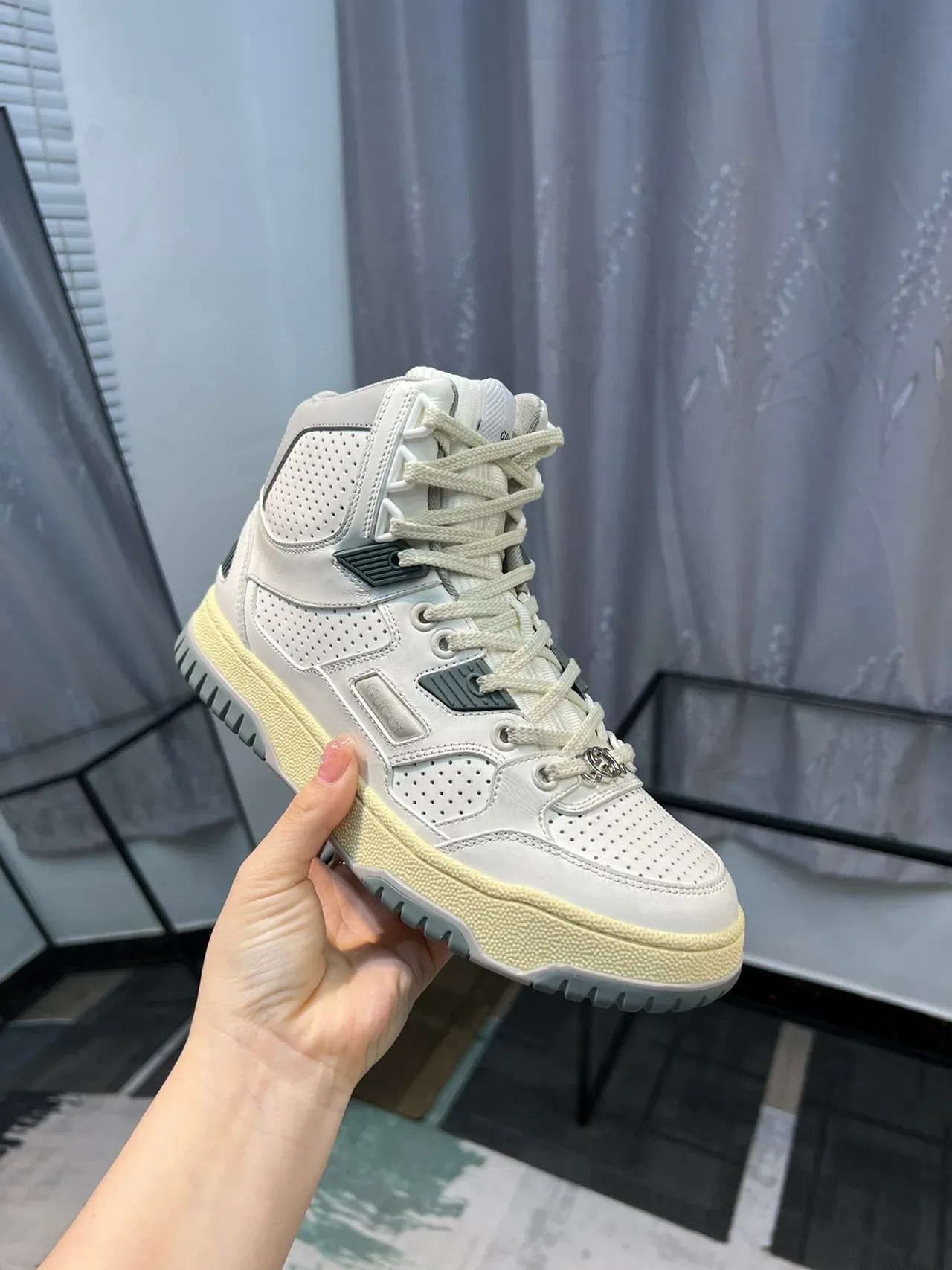 Gucci Screener Off-White Perforated Leather High-Top Sneakers 6