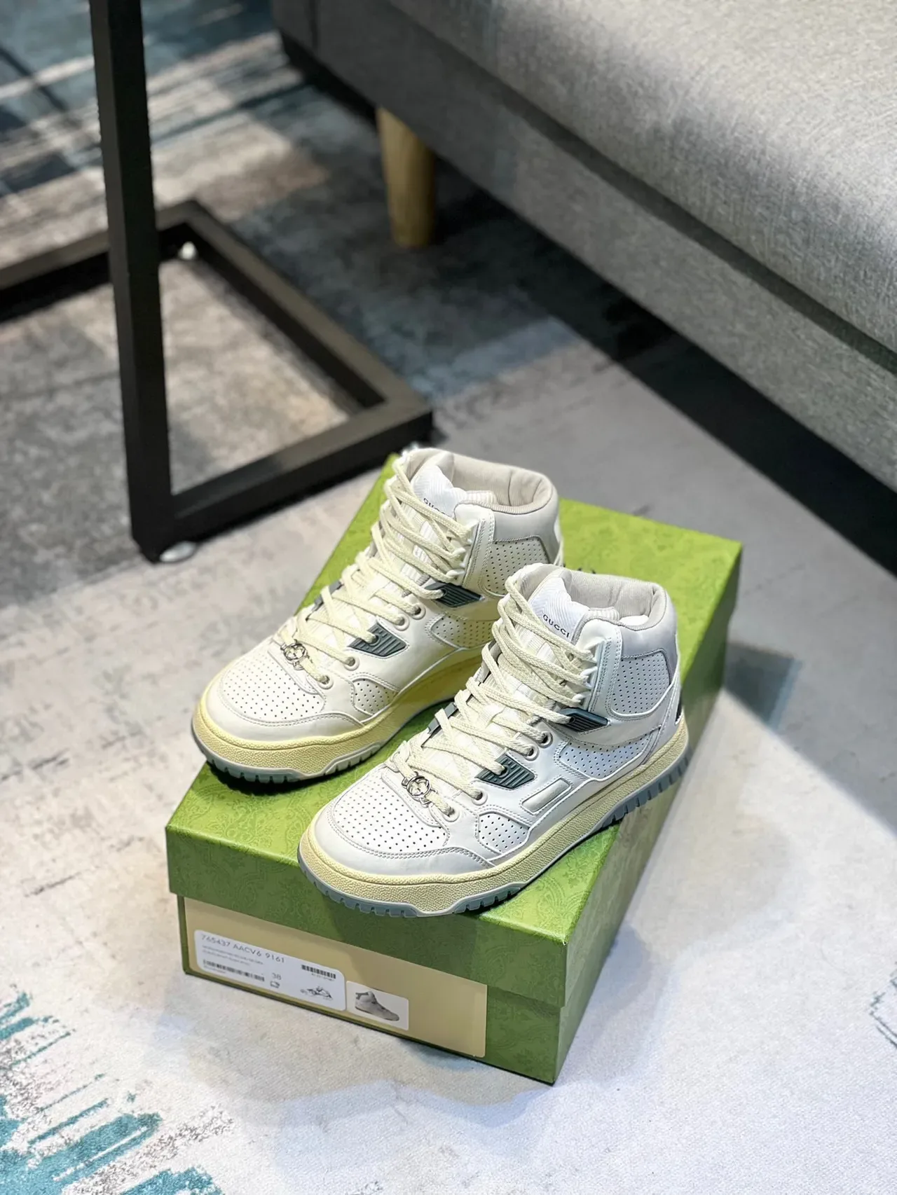 Gucci Screener Off-White Perforated Leather High-Top Sneakers 7