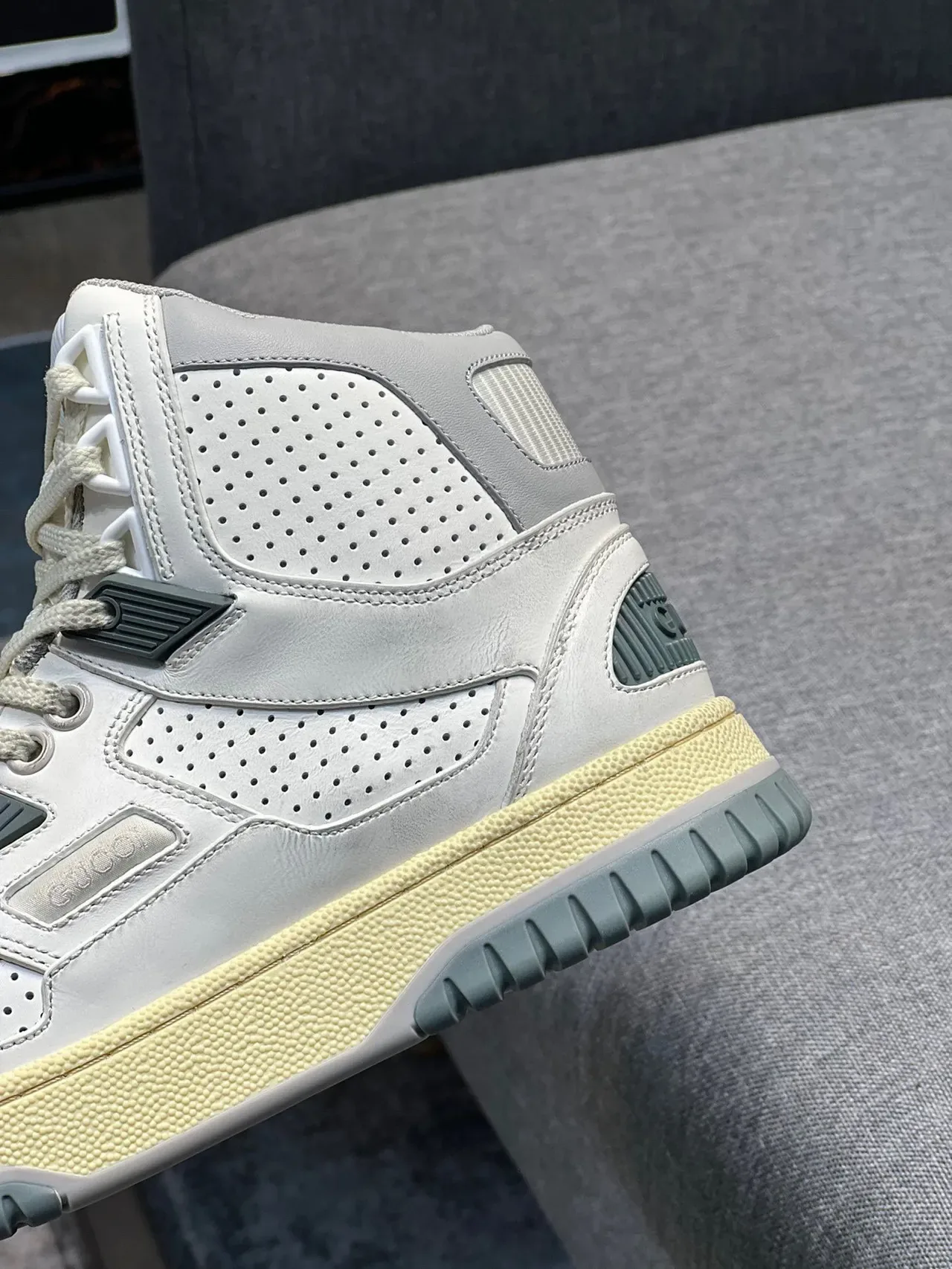 Gucci Screener Off-White Perforated Leather High-Top Sneakers 8