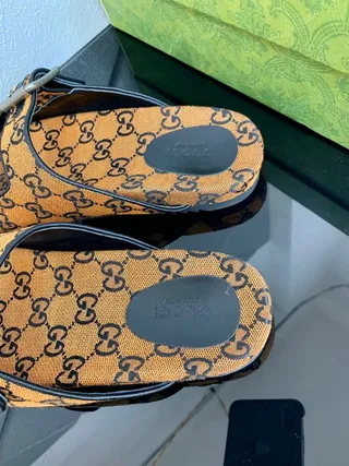 Gucci Screener Orange Monogram Double-Buckle Slide Slippers 6