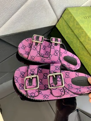 Gucci Screener Pink GG Monogram Slide Slippers 9