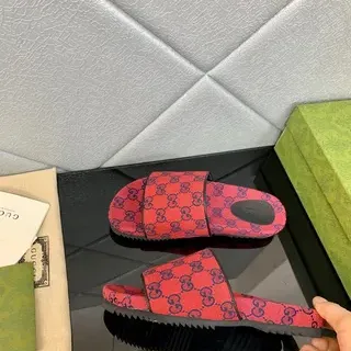 Gucci Screener Red and Purple GG Monogram Slippers