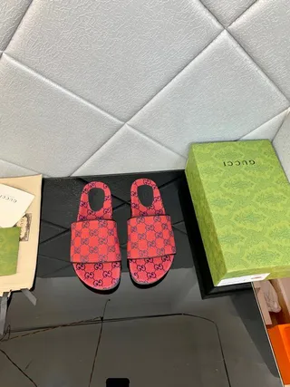 Gucci Screener Red and Purple GG Monogram Slippers 2