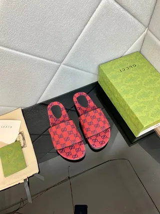 Gucci Screener Red and Purple GG Monogram Slippers 3