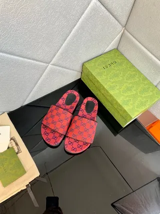 Gucci Screener Red and Purple GG Monogram Slippers 4