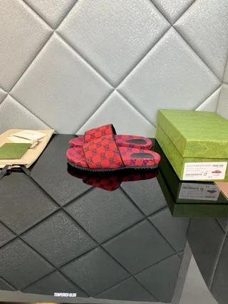 Gucci Screener Red and Purple GG Monogram Slippers 5