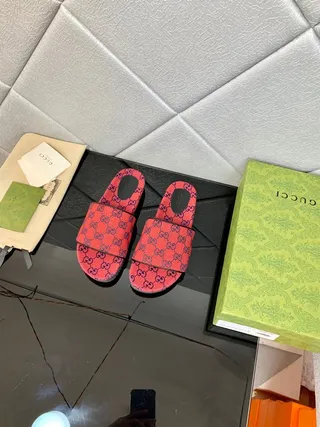 Gucci Screener Red and Purple GG Monogram Slippers 6
