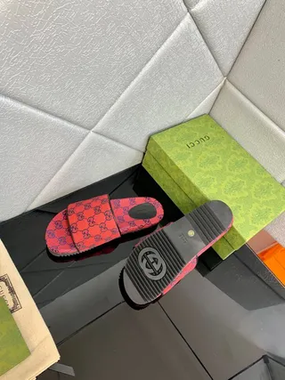 Gucci Screener Red and Purple GG Monogram Slippers 7