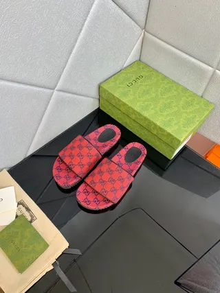 Gucci Screener Red and Purple GG Monogram Slippers 8