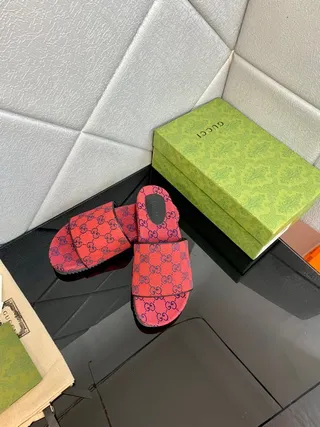 Gucci Screener Red and Purple GG Monogram Slippers 9