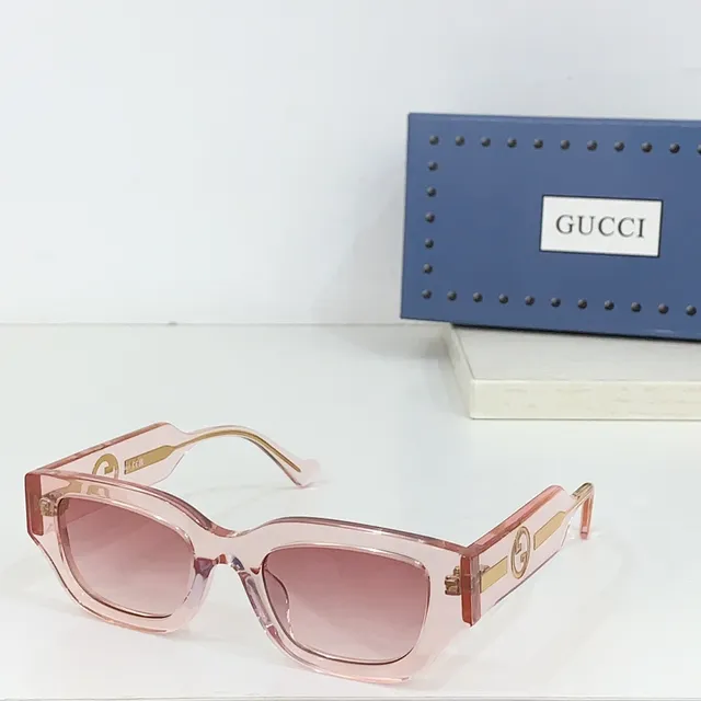 Gucci Screener Red Pink Rectangular Frame Thick Acetate Temples Sunglasses 8