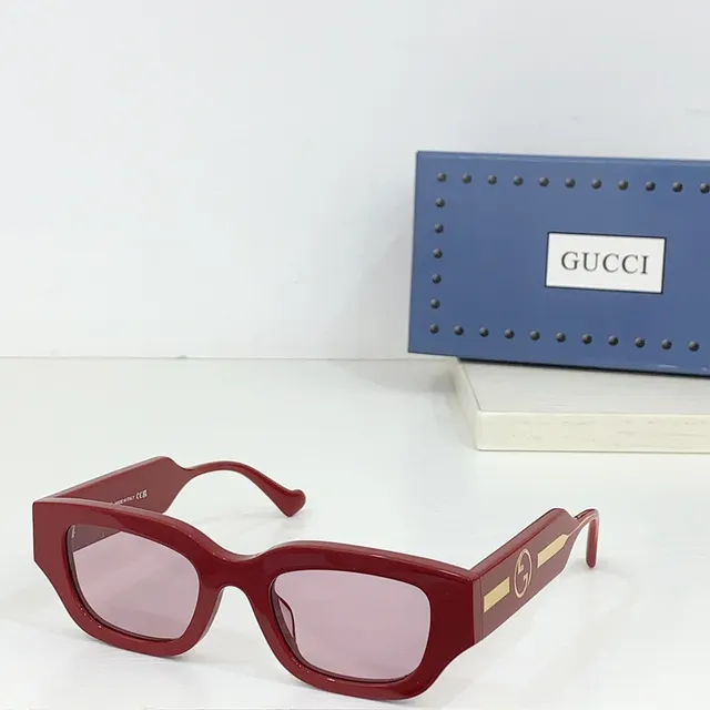 Gucci Screener Red Pink Rectangular Frame Thick Acetate Temples Sunglasses 9