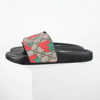 Gucci Screener Strawberry Print Monogram Slide Slippers