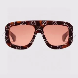 Gucci Screener Tortoiseshell GG-Studded Oversized Square Sunglasses