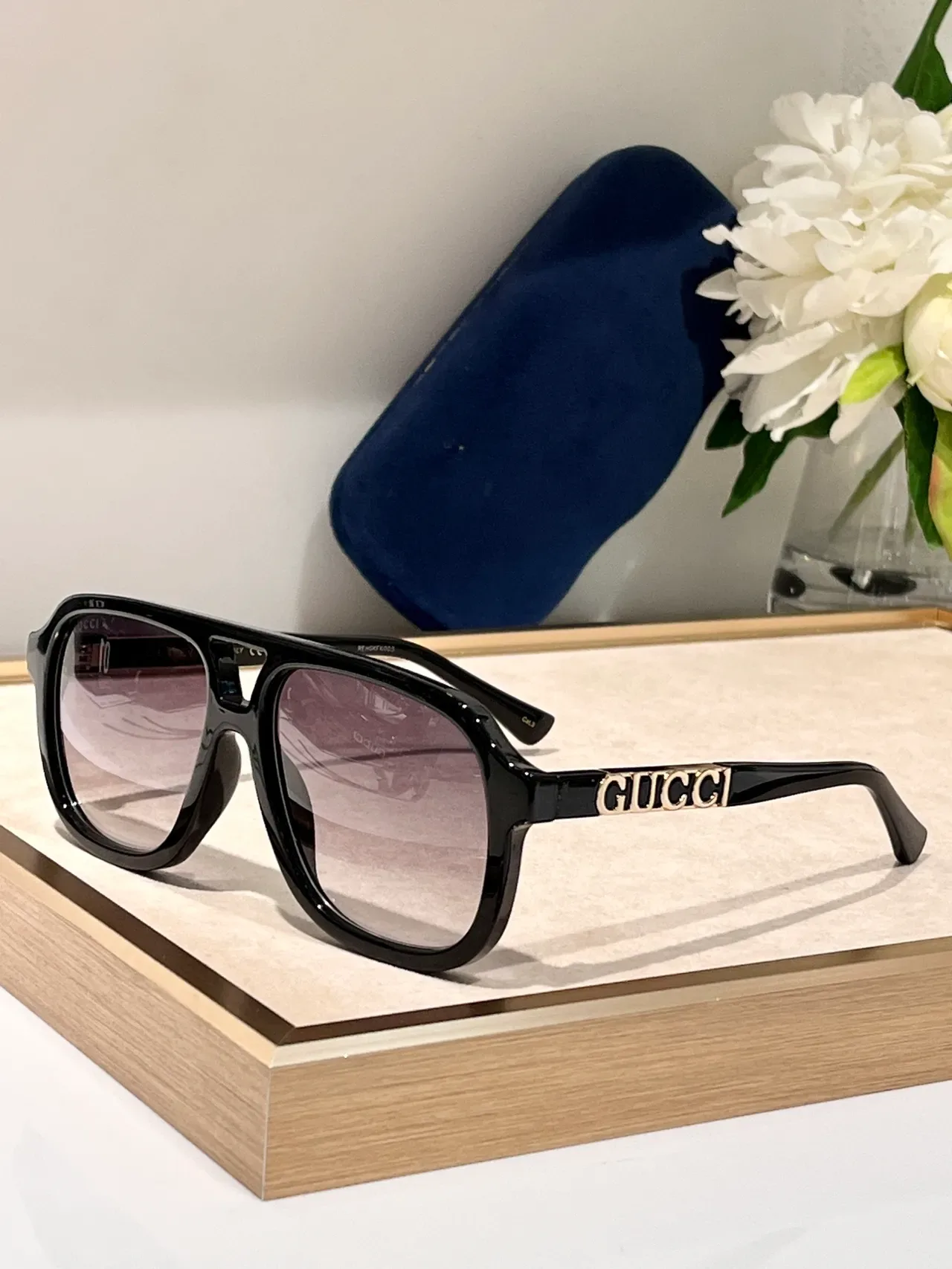 Gucci Screener Translucent Smoky Gray Logo-Temple Sunglasses 7