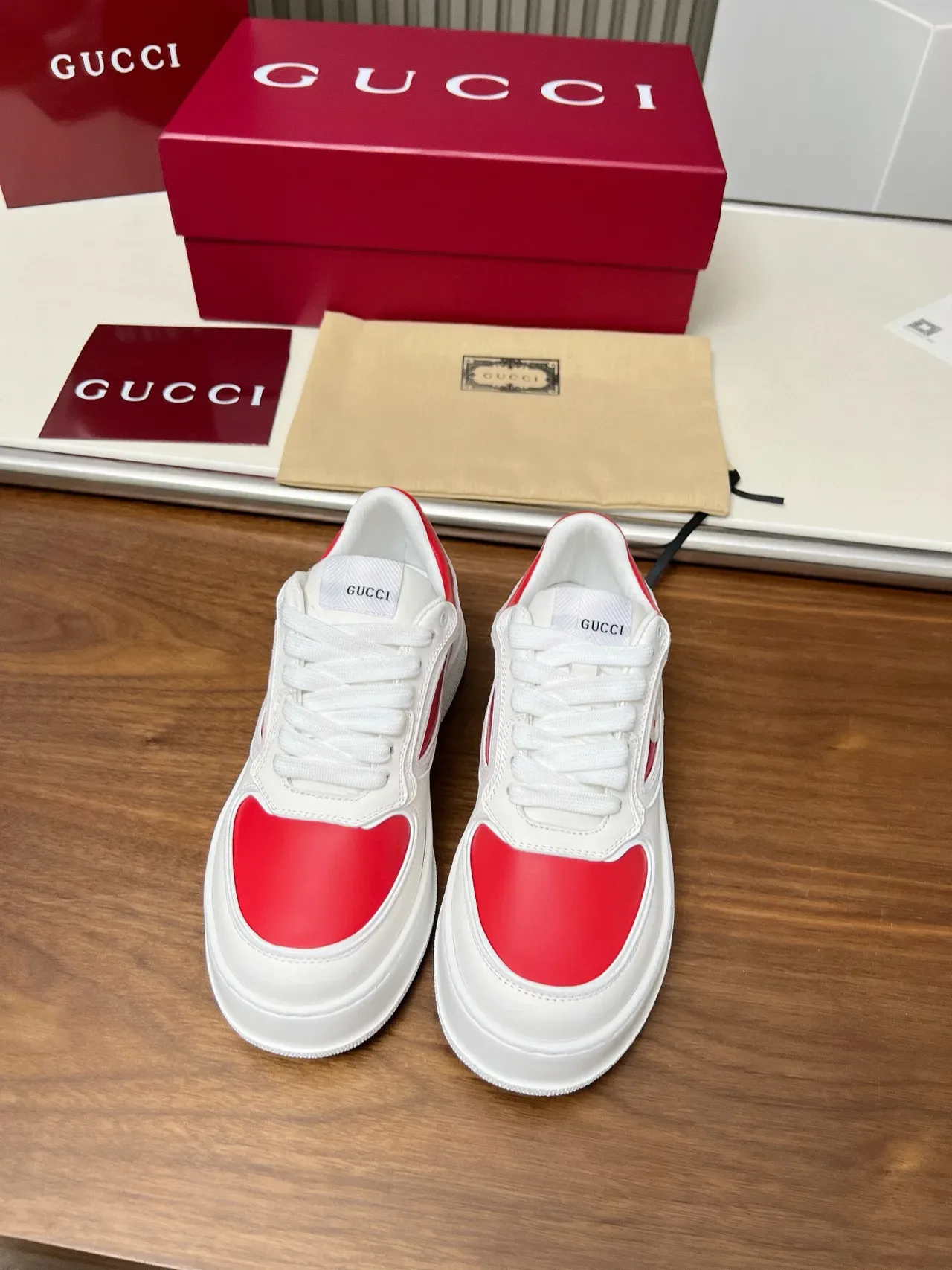 Gucci Screener White and Red Leather Lifestyle Sneakers 5