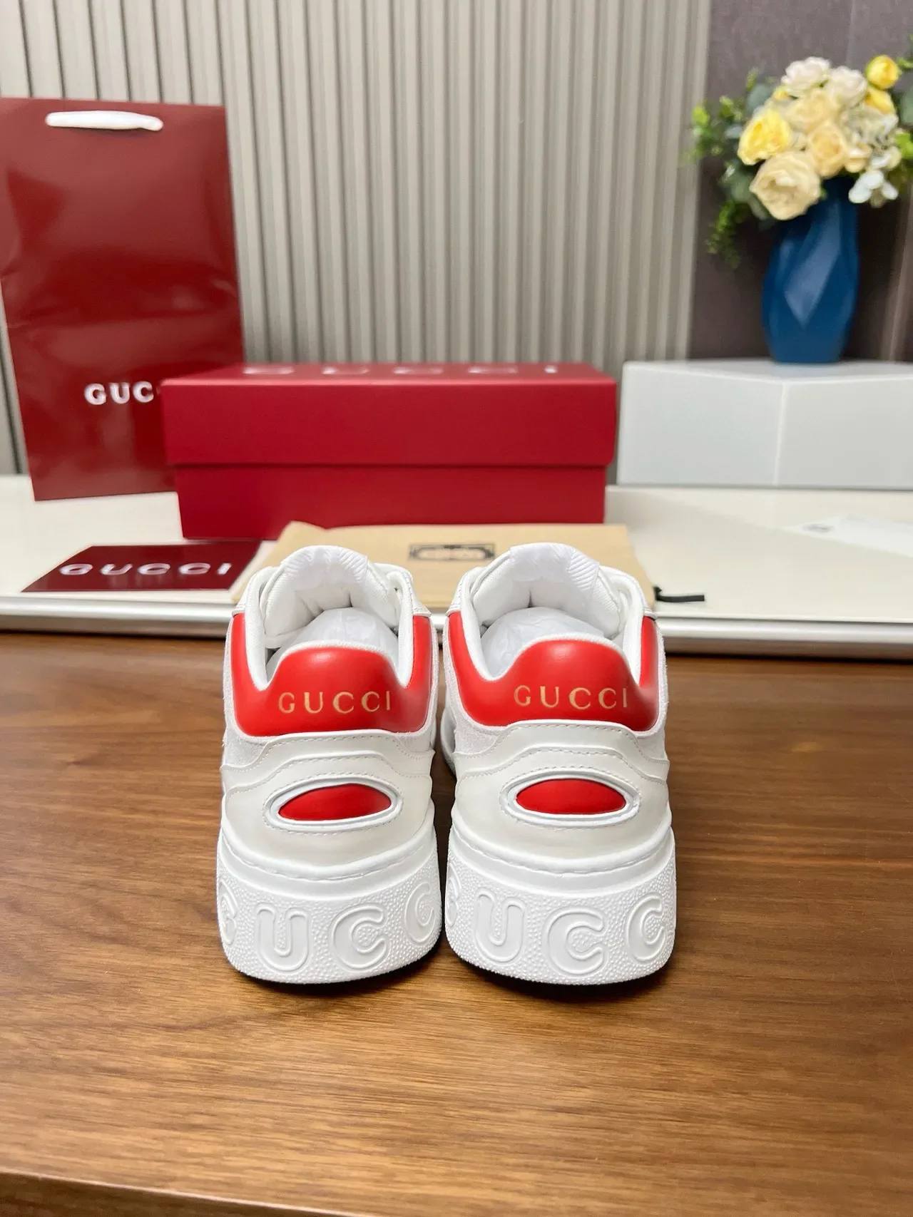 Gucci Screener White and Red Leather Lifestyle Sneakers 8