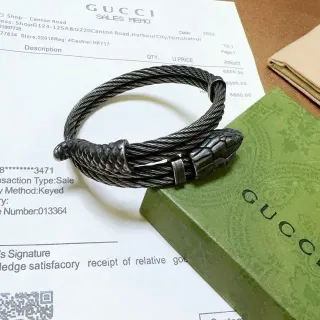 Gucci Serpenti काला चांदी घुंघराले केबल सांप हेड क्लास्प कंगन