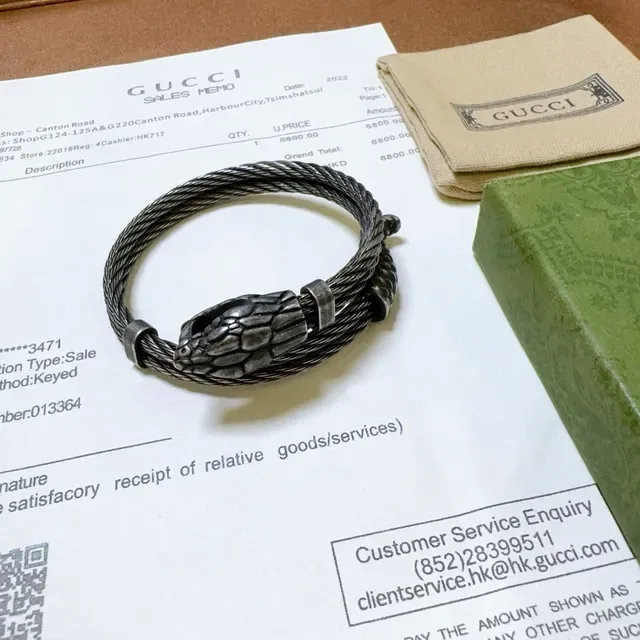 Gucci Serpenti Bracelet Preto Prata Cabo Enrolado Cabeça De Cobra 4