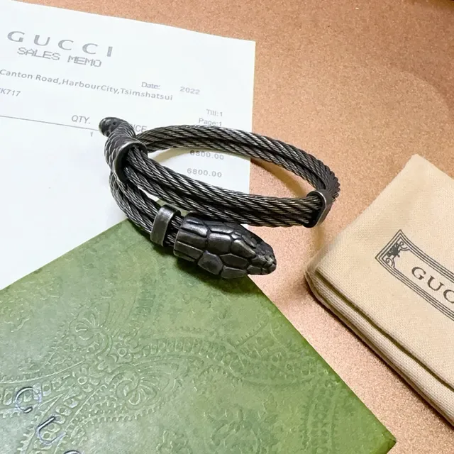 Gucci Serpenti Bracelet Preto Prata Cabo Enrolado Cabeça De Cobra 6