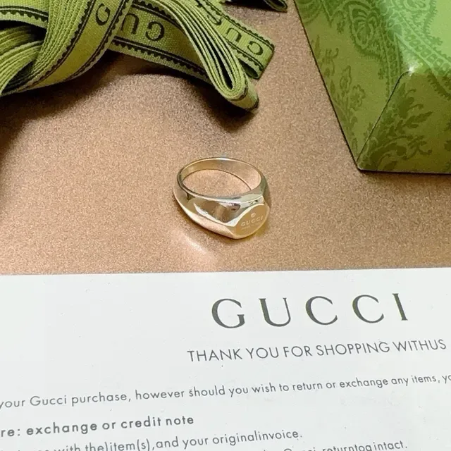 Gucci Signet Ring Gold-Tone Shield Engraved Logo Ring 6