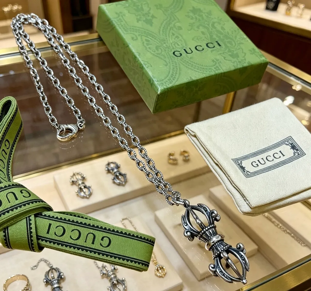 Gucci Silver Beaded Link Chain Necklace 2