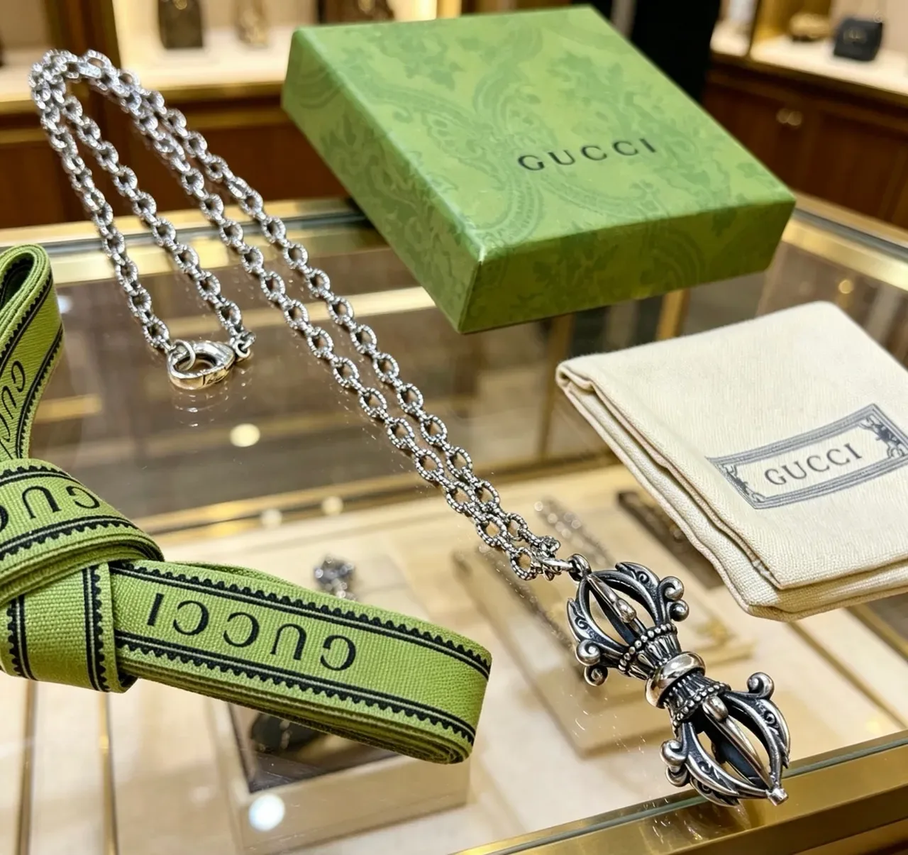 Gucci Silver Beaded Link Chain Necklace 4