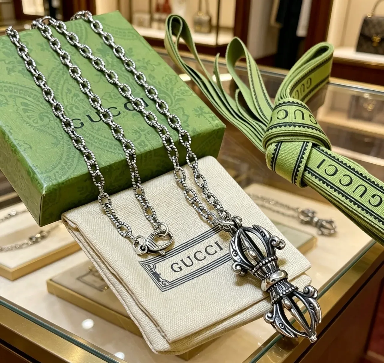 Gucci Silver Beaded Link Chain Necklace 7